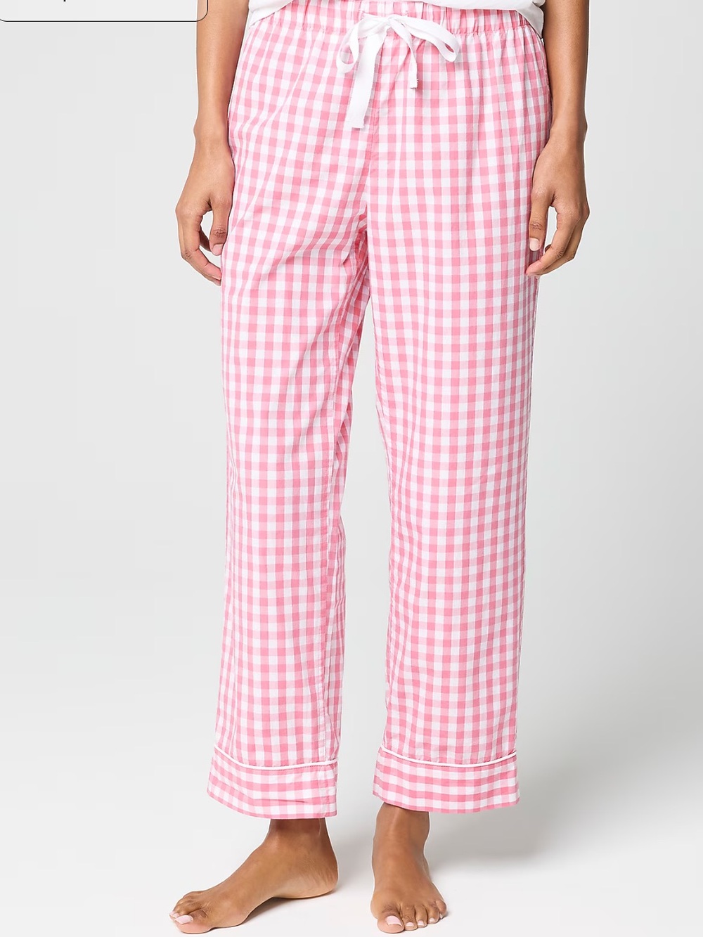 J. Crew Pink and White Gingham Cropped Pajama Pants